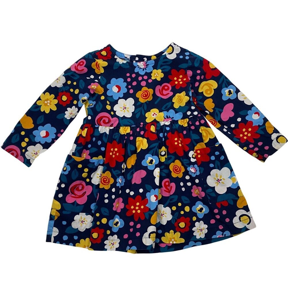 Hanna Andersson poplin Girls Floral Long Sleeve Dress US 4 100% Cotton Multicolo
